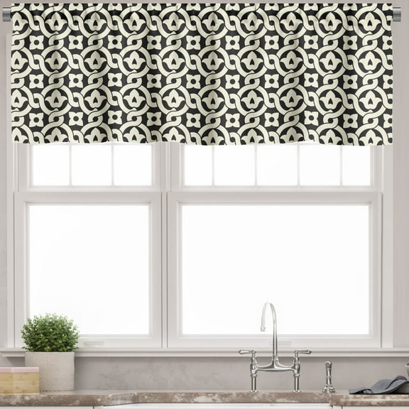 Ambesonne Moroccan Window Valance, Simple Traditional Floral, 54" X 18", Ivory and Charcoal Grey