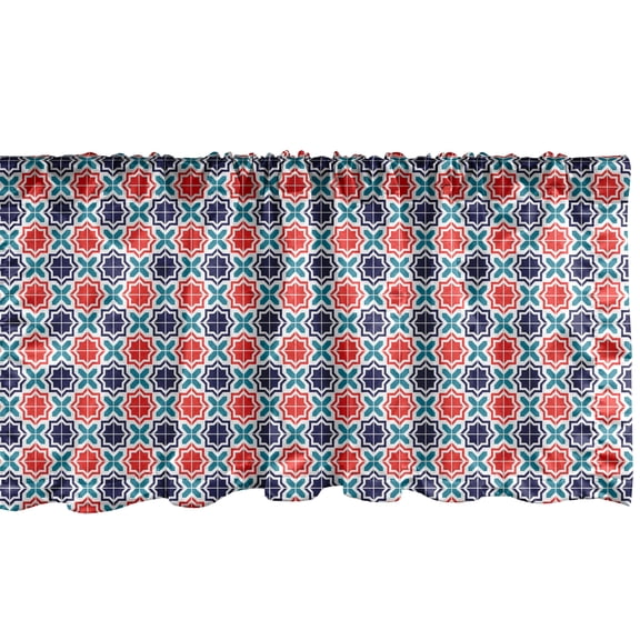 Ambesonne Moroccan Window Valance, Star Tiles, 54" X 18", Navy Blue Scarlet