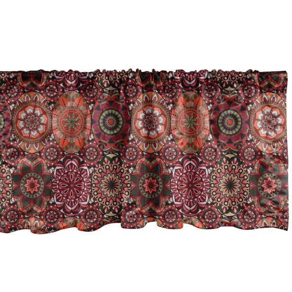 Ambesonne Moroccan Window Valance, Vintage Ottoman Tile, 54" X 12", Green Vermilion Ruby