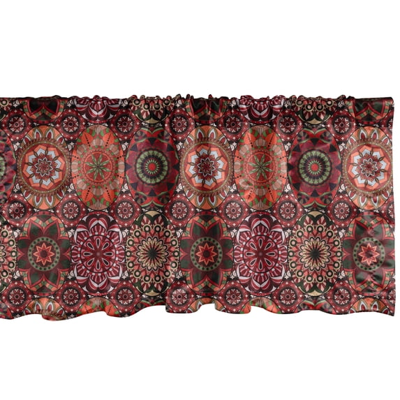 Ambesonne Moroccan Window Valance, Vintage Ottoman Tile, 54" X 18", Green Vermilion Ruby