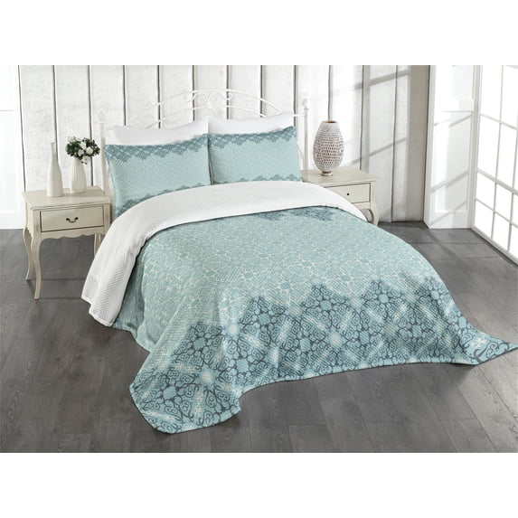 Ambesonne Morrocan Quilted Bedspread Set 3 Pcs, Style Eastern, King Size, Pale Turquoise