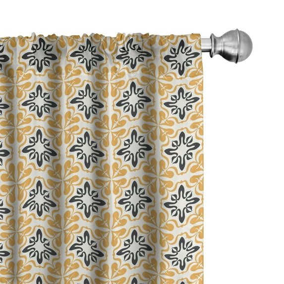 Ambesonne Mosaic Window Curtains, Mediterranean Floral Forms, Each 28" W x 95" L, White Apricot Black