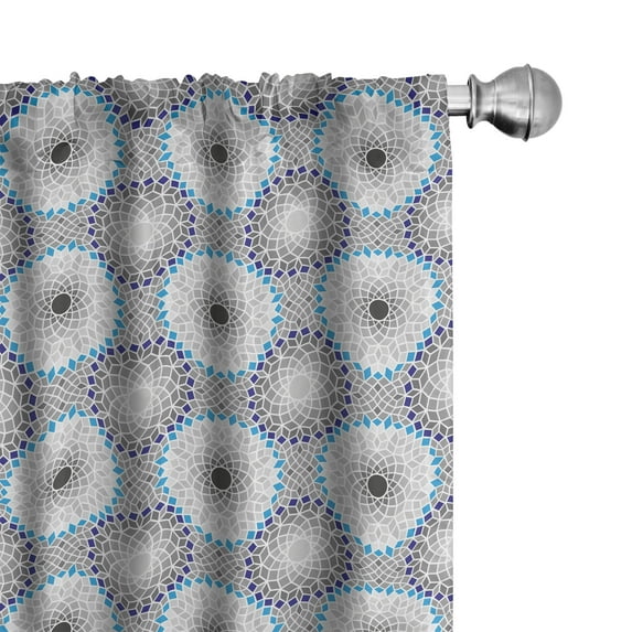 Ambesonne Mosaic 4-Panel Curtains, Traditional Geometric Round, 56"x95", Pale Grey Azure Blue