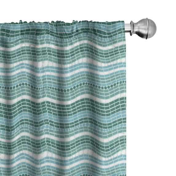 Ambesonne Mosaic Window Curtains, Traditional Wavy Mosaic Tile, Each 28" W x 63" L, Cadet Blue and Jade Green