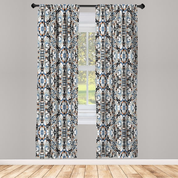 Ambesonne Mosaic Curtains, Antique Roman Time Lines Art, Pair of 28"x63", Pale Reseda