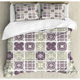 thumbnail image 1 of Ambesonne Mosaic Duvet Cover Sets, Ethnic Vintage Ceramic Tiles, 2-Queen, Eggplant Pale Khaki and White, 1 of 7