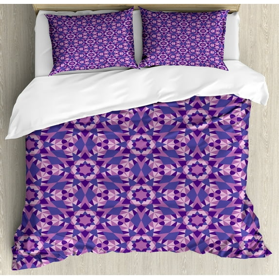 Ambesonne Mosaic Duvet Cover Sets, Fuchsia Style Shapes Design, 2-King, Blue Violet Fuchsia