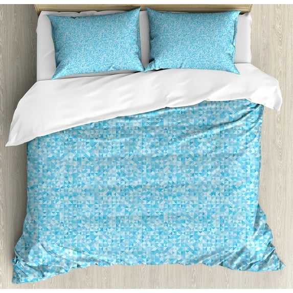 Ambesonne Mosaic Duvet Cover Sets, Monochrome Minimal Triangles, 2-King, Aqua Ceil Blue