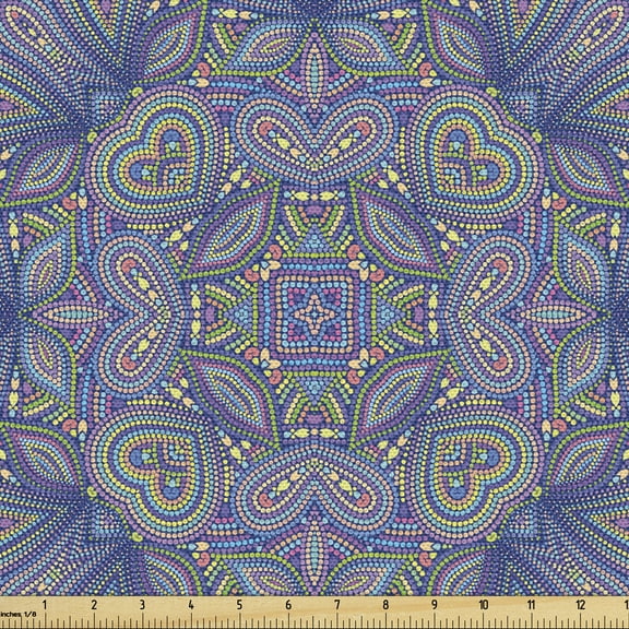 Ambesonne Mosaic Fabric by the Yard Upholstery, Colorful Dotwork Pattern, 5 Yards, Dark Lavender Multicolor