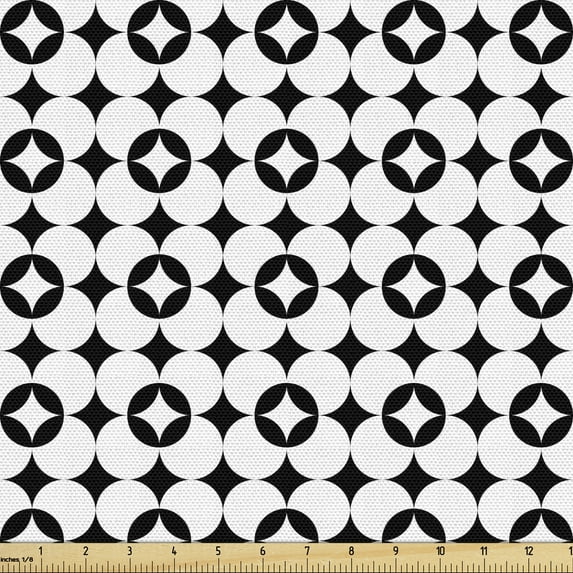 Ambesonne Mosaic Fabric by the Yard Upholstery, Monotone Geometric Motif, 1 Yard, Black and White