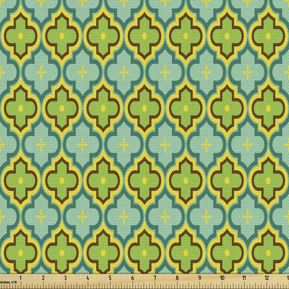 Ambesonne Mosaic Fabric by the Yard Upholstery, Moroccan Quatrefoil Pattern, 2 Yards, Multicolor