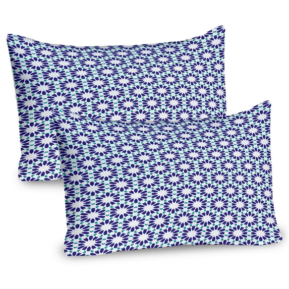 Ambesonne Mosaic Pillow Sham 2 Pack, Classic Moroccan Design Art, 30"x20", Indigo Dark Seafoam and White
