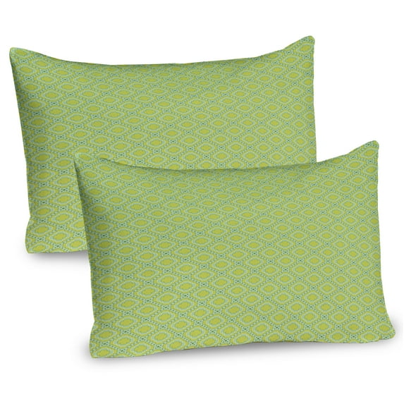 Ambesonne Mosaic Pillow Sham 2 Pack, Floral Vintage Monochrome, 30"x20", Yellow Green Green