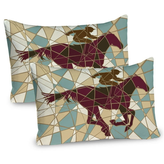 Ambesonne Mosaic Pillow Sham 2 Pack, Stable Jockey Silhouette, 26"x20", Purple Pale Brown Teal