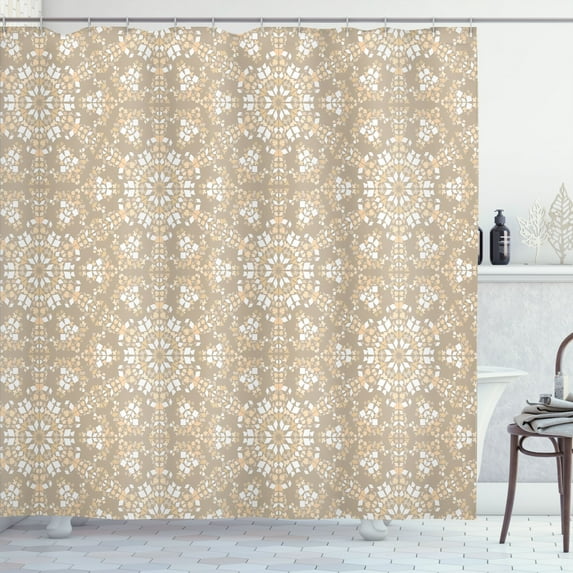 Ambesonne Mosaic Shower Curtain, Antique Roman Cultural, 69"Wx70"L, White Peach Tan