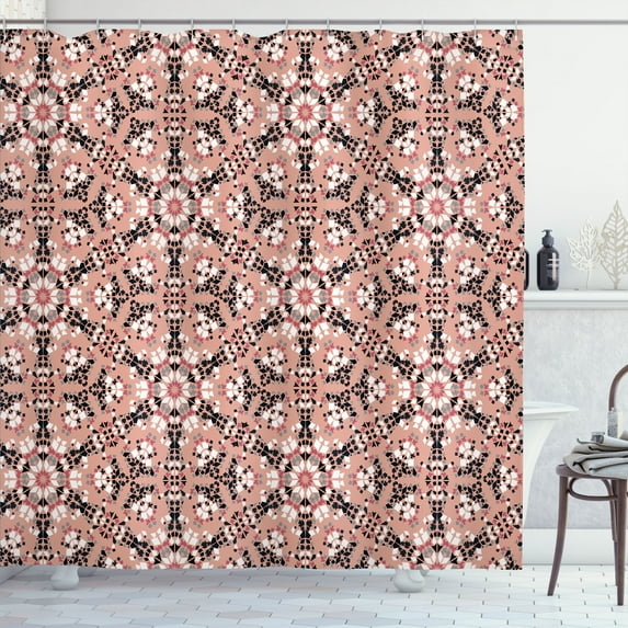 Ambesonne Mosaic Shower Curtain, Antique Roman Time Lines Art, 69"Wx75"L, Black Peach