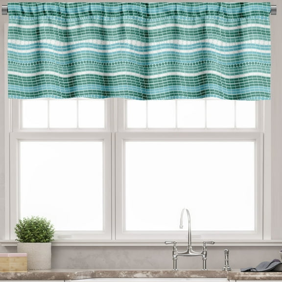 Ambesonne Mosaic Valance Pack of 2, Traditional Wavy Mosaic Tile, 42"X18", Cadet Blue and Jade Green