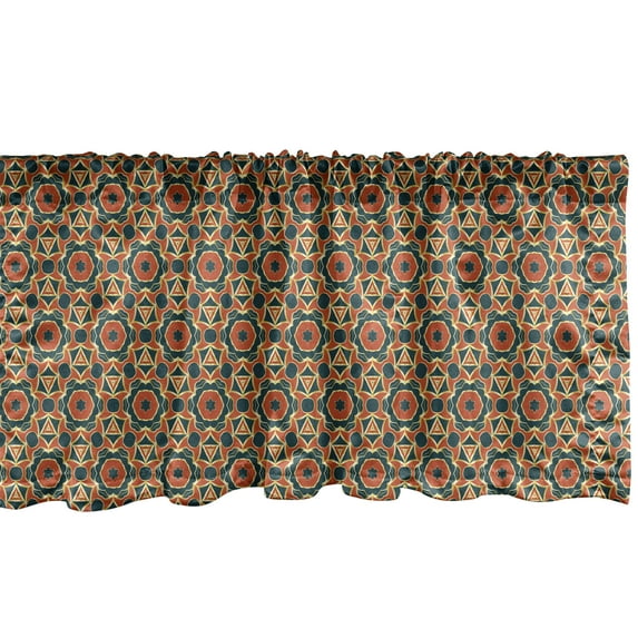 Ambesonne Mosaic Window Valance, Arabian Floral Ceramic Tiles, 54" X 18", Dark Teal and Vermilion