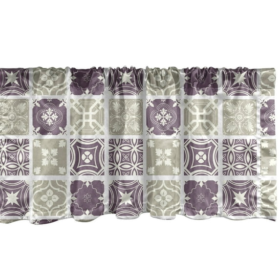 Ambesonne Mosaic Window Valance, Ethnic Vintage Ceramic Tiles, 54" X 12", Eggplant Pale Khaki and White