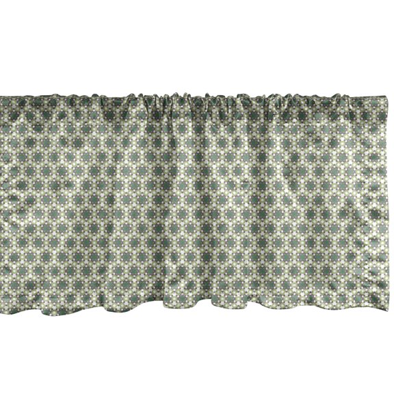 Ambesonne Mosaic Window Valance, Green Floral Circles Mosaic, 42" x 12", Pale Green Grey and White