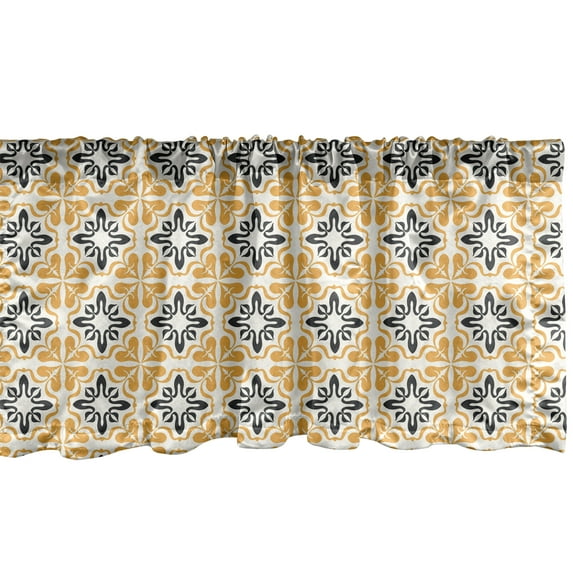 Ambesonne Mosaic Window Valance, Mediterranean Floral Forms, 54" X 12", White Apricot Black