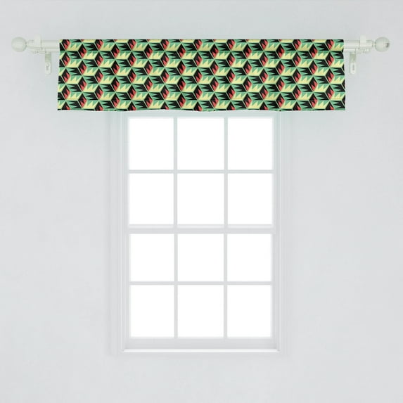 Ambesonne Mosaic Window Valance, Retro Design Abstract Hexagon Shapes Geometric Minimalistic Art, Curtain Valance for Kitchen Bedroom Decor with Rod Pocket, 54" X 12", Dark Coral Green and Yellow