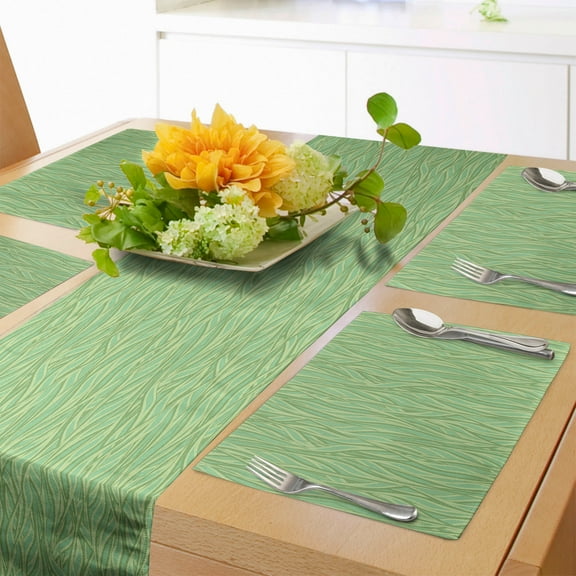 Ambesonne Moss Green Table Runner & Placemats, Freshness of the Grasses, Placemat 4 pcs + Runner 16"x72", Pale Green