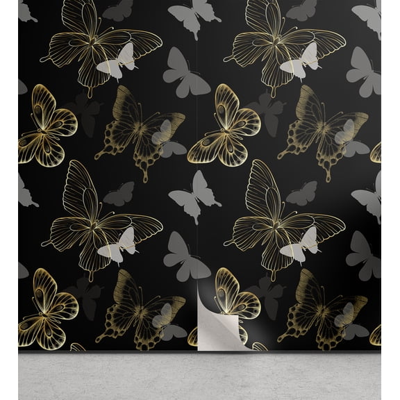Ambesonne Moth Art Peel & Stick Wallpaper for Home, Esoteric Misty Wings Print, 13"x100", Dark Grey Dark Mustard