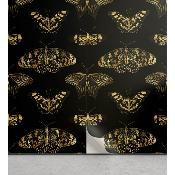 Ambesonne Moth Art Peel & Stick Wallpaper for Home, Gold Tone Wingy Artwork, 13"x72", Dark Brown Earth Yellow