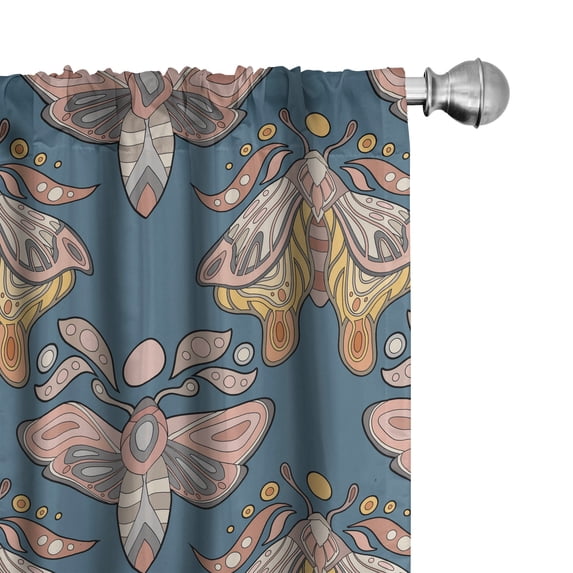 Ambesonne Moth Boho Curtains, Pastel Wingy Animal Print, Pair of 28"x63", Slate Blue Blush Mustard