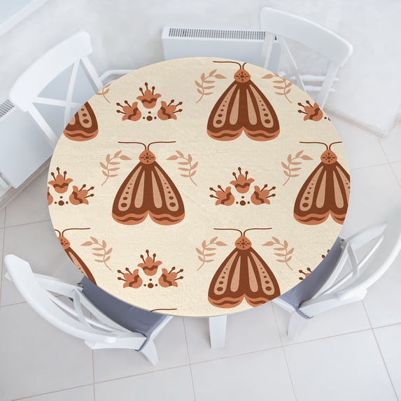 Ambesonne Moth Boho Fitted Round Tablecloth, Wings Bohemian Witchcore, 36"- 40" Diameter, Pale Redwood Almond
