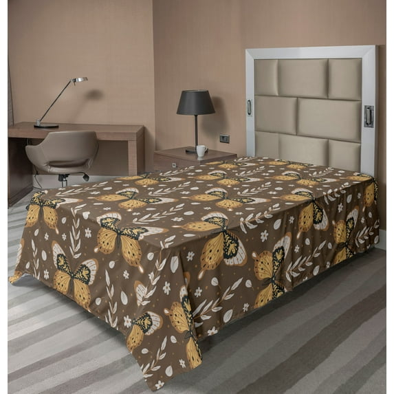 Ambesonne Moth Boho Flat Bedding Sheet Soft Top Sheet, Earthy Witchcore Wings, Twin, Umber Sand Brown Pearl