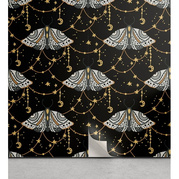 Ambesonne Moth Design Peel & Stick Wallpaper for Home, Mystic Wingy Animal Art, 13"x36", Mustard Purpleblue White
