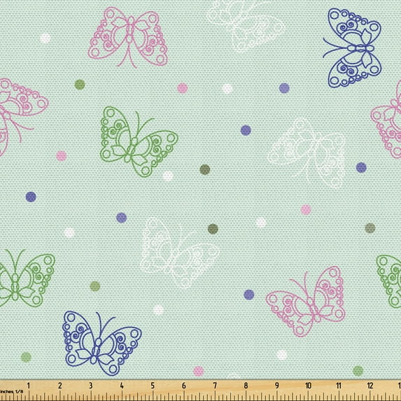 Ambesonne Moth Fabric by the Yard Upholstery, Spring Butterflies Season Art, 1 Yard, Pale Purple and Mint Green