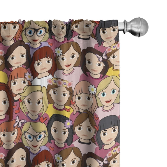 Ambesonne Mother's Day Curtains, Woman Emoji Floral Art, Pair of 28"x84", Mustard Blue Violet Pink