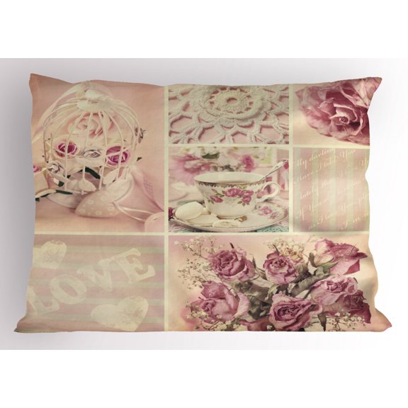 Ambesonne Mothers Day Pillow Sham, Vintage Lace Cups, 26" X 20", Pale Pink White