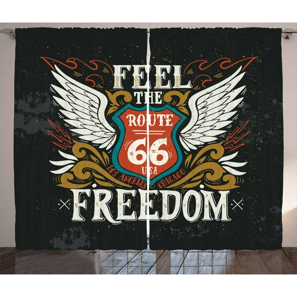 Ambesonne Motorcycle Curtains 2 Panel Set, Biker Motto Words, 108" x 63", Multicolor