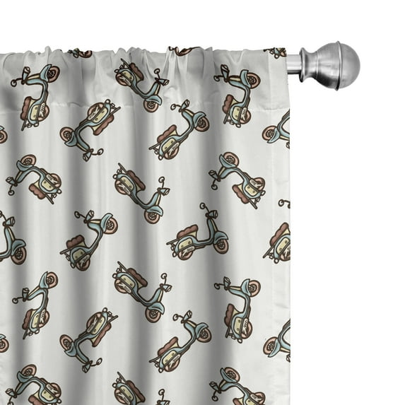 Ambesonne Motorcycle Curtains, Deep Deck Scooters, Pair of 28"x84", Almond Green Caramel