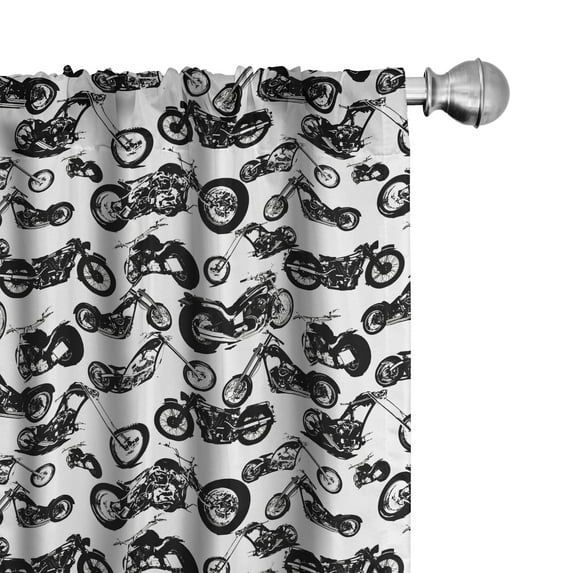 Ambesonne Black White Curtains, Models of Motorbike, Pair of 28"x63", Black White