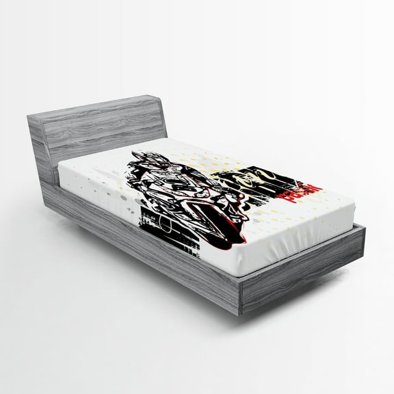 Ambesonne Motorcycle Fitted Sheet, Grungy Race Passion, Twin XL Size, Black Yellow