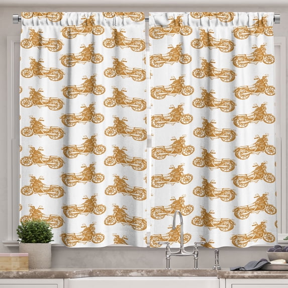 Ambesonne Motorcycle Kitchen Curtains, Sketchy Choppers, 55"x39", Pale Brown White