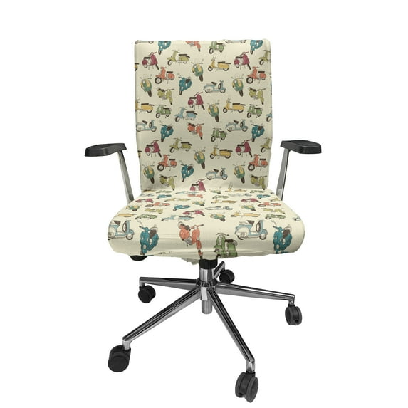 Ambesonne Motorcycle Office Chair Cover Stretchable High Back, Retro Scooter Sketches, Eggshell and Multicolor