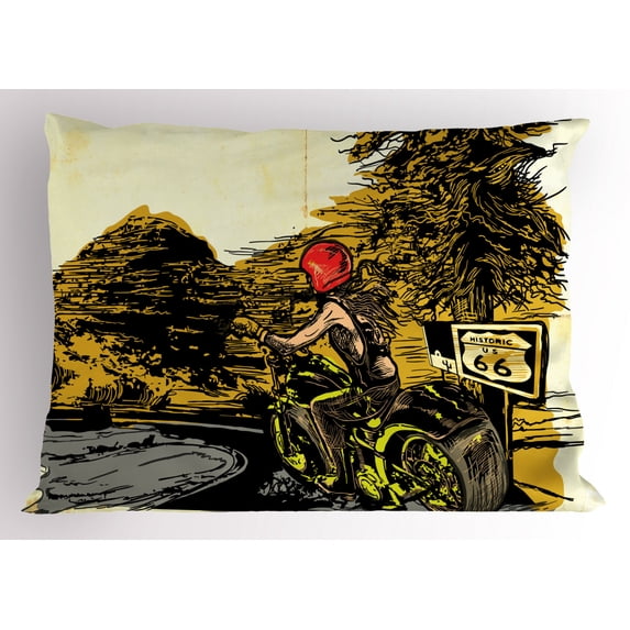 Ambesonne Motorcycle Pillow Sham, Girl on a Chopper, 26" X 20", Multicolor