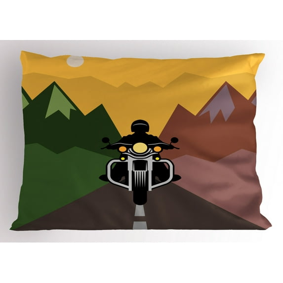 Ambesonne Motorcycle Pillow Sham, Rider in Mountains, 26" X 20", Multicolor