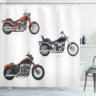 Ambesonne Motorcycle Shower Curtain, Hippie Style Travel, 69"Wx70"L, Orange Black