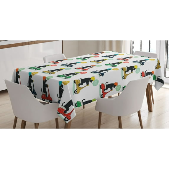 Ambesonne Motorcycle Tablecloth Rectangular Table Cover, Dog on the Scooter, 52"x70", Multicolor
