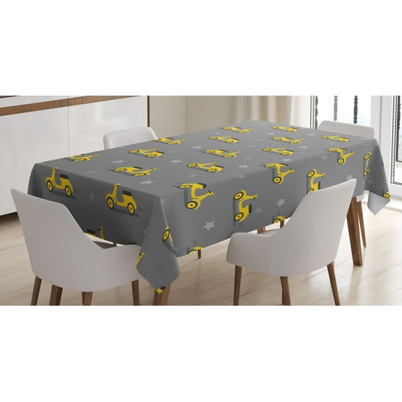 Ambesonne Motorcycle Tablecloth Rectangular Table Cover, Scooters and Stars, 52"x70", Yellow Black and Grey