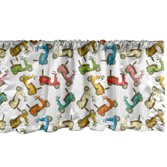 Ambesonne Motorcycle Window Valance, Italian Moped Retro, 42" x 12", Multicolor