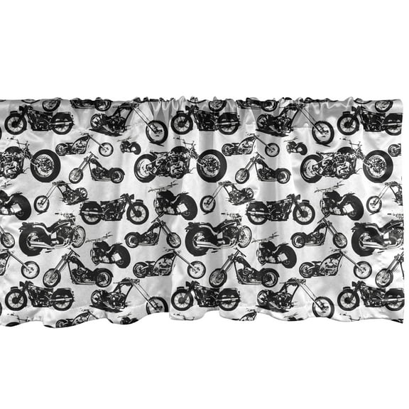 Ambesonne Motorcycle Window Valance, Retro Chopper Design, 54" X 12", Black White