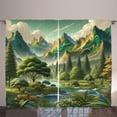thumbnail image 1 of Ambesonne Mountain Curtains 2 Panel Set, Fantasy Land Heights Boho, 108" x 108", Fern Green Ivory Blue, 1 of 2